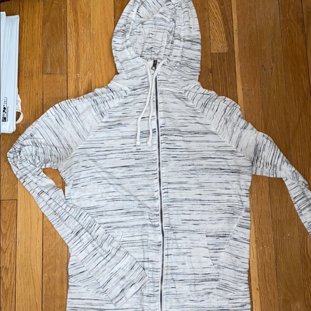 grey zip up sweatshirt
